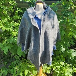 Wilfred Free 100% Wool Gray‎ Shawl Wrap Poncho with Fringe - One Size